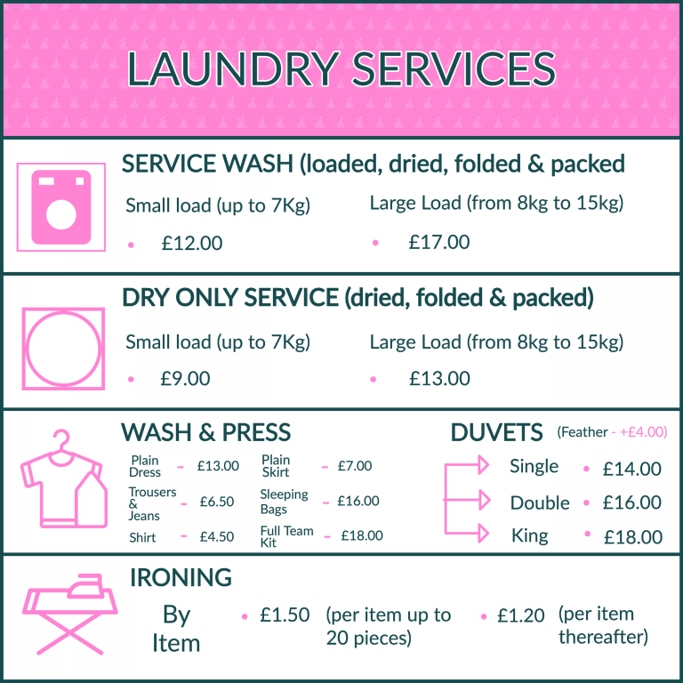 image of price table detailing Valley Home Services laundry and ironing prices