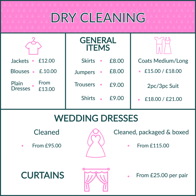 Price table detailing Valley Home Services dry cleaning prices